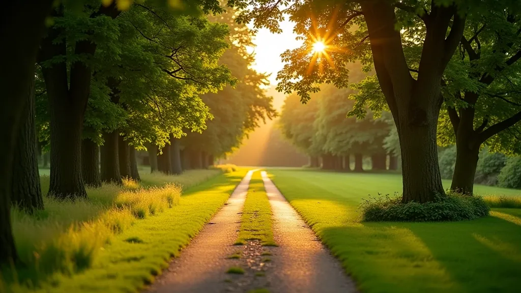 Beautiful walking path through Malahide castle grounds with green scenery